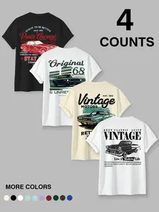 Men's Short-Sleeve T-Shirt - Vintage Car Graphic Apparel, "Praise Courage" "Original 68" "Vintage Motors" Slogans, Retro Automotive Style, Comfortable Relaxed Fit, Car Culture Gatherings, Daily Urban Outings & Casual Wear, Stylish Tees for Classic Car Ent