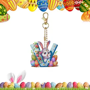 Easter Diamond Art Keychain Ornaments Double Sided Hanging Key Chains Diamond Painting Keychain Kits Diamond Painting Backpack Pendant for Adults Key Ring Art Pendant Decor