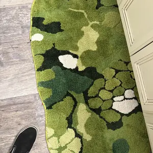 Green Moss Pattern Bath Mat, 1 Count Non-slip Absorbent Shower Mat, Boho Aesthetic Decorative Carpet for Home Bathroom Dormitory Hotel Salon, Bathroom Drying Doormat