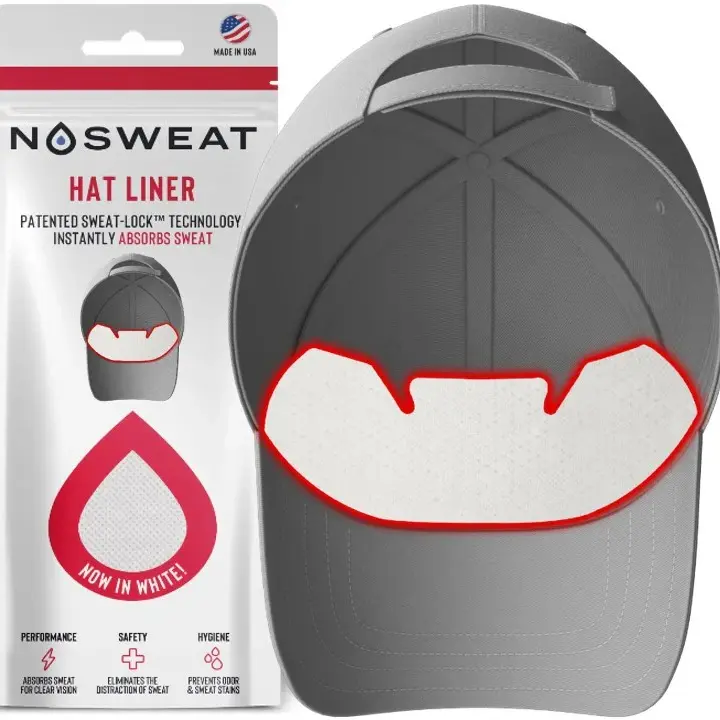 NoSweat White Hat Liners - Patented SweatLock Technology for All Hat Types - 3 Pack - Hypoallergenic, Moisture-Wicking Performance
