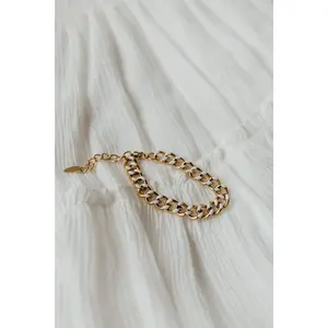 Women's Reversible Bra Extender Bracelet - 6.7in Chain, 10mm Thickness, Bold Gold Links, White Enamel Playful Touch, Chic Versatile Daily Wear Essential