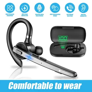 New bee Bluetooth Headset, 72H Talktime Wireless Bluetooth Earpiece for Cellphone with 500mah Charging Case V5.1 Dual Mic Noise Cancelling Hands-Free Earphones for Office Driver