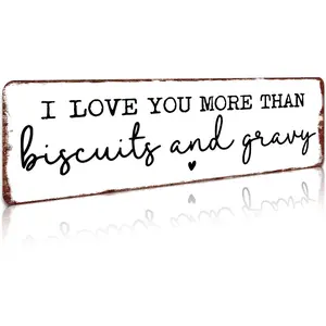 16"x4" Rustic Aluminum Love Sign - Playful "Biscuits & Gravy" Quote Design - Ideal Valentine's Gift for Partner