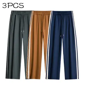 3-Pack Side Stripe Drapey Casual Sports Pants, Unisex Elastic Waist