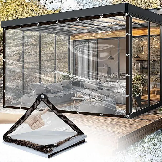 Tarps heavy duty Waterproof - Clear Vinyl Tarp with Grommets - Greenhouse Plastic Sheeting for Garden, Transparent Poly Tarpaulin - Snowproof Plant Cover for Patio Porch Camping