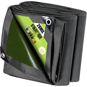 10x12 FT Black Ultra-Heavy Duty -Resistant Canvas Tarpaulin,28 Mil   Coating  Tarps with Grommets&Reinforced Edges,for Outdoor Tent, Pool,Boat