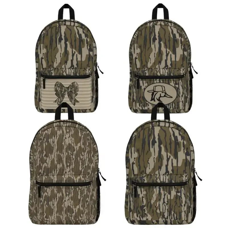 [4 Styles] Limited Bottomland Camo Backpack, Duck Hunting School Bag, Mossy Oak Style Daypack, Outdoor Fishing Camping Bag, Trendy Camouflaged Travel bag, Country Life Hiking Bag, Wildlife School Backpack Gift