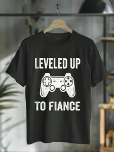 100% Cotton Leveled Up To Fiance Newly Engaged Couple Men Gift For Him T-Shirt T-Shirt