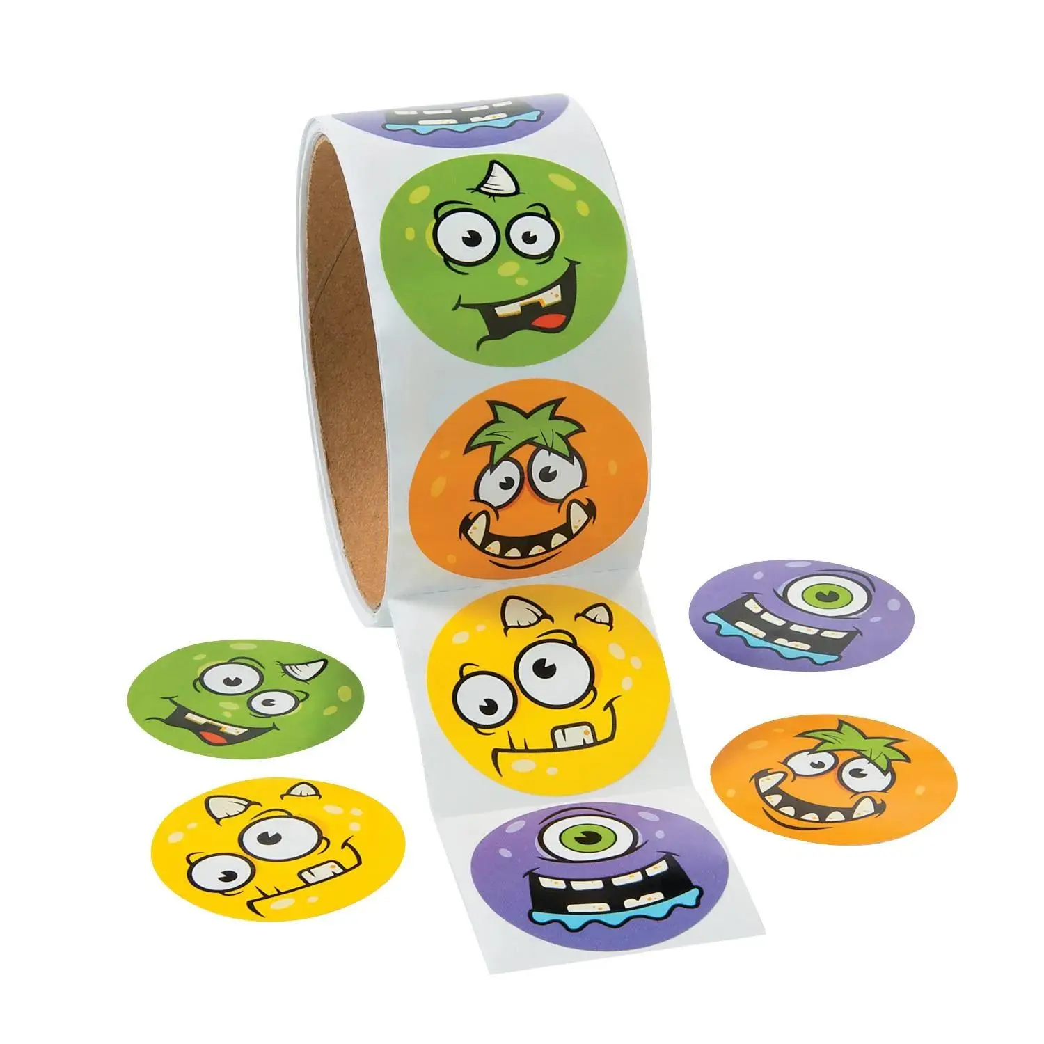 Monster Face Self Adhesive Funny Sticker Rolls - 100 Pieces, Stationery for Party Bags & Gifts, Self Adhesive Stickers