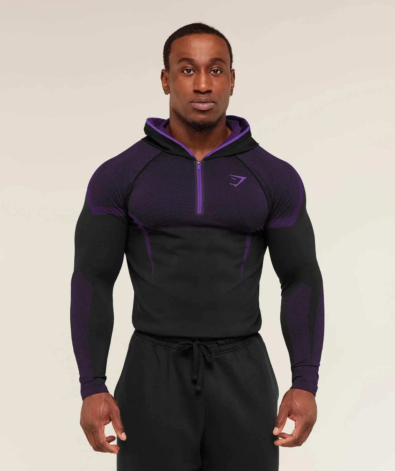 ONYX 5.0 Seamless Hoodie - Black/Athletic Purple Men's Fitted Athletic Hoodie for Workout