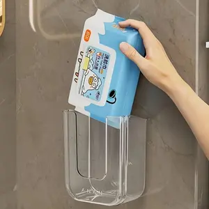 Wall Mounted Tissue Holder, Clear Bathroom Tissue Storage Box, Bathroom Organizer for Face Towels & Wet Wipes, Home Supplies, Racks, Bathroom Organization