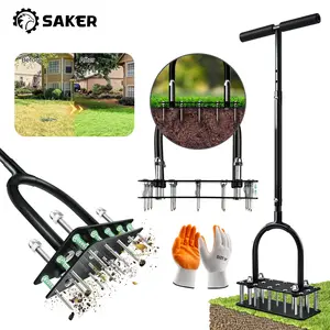 Saker Lawn Puncher Automatic Scraper and Dirt Cleaning Tool with 15 Sharp Spikes, Spring Loaded Design for Soil Drilling, 2.3in Working Length