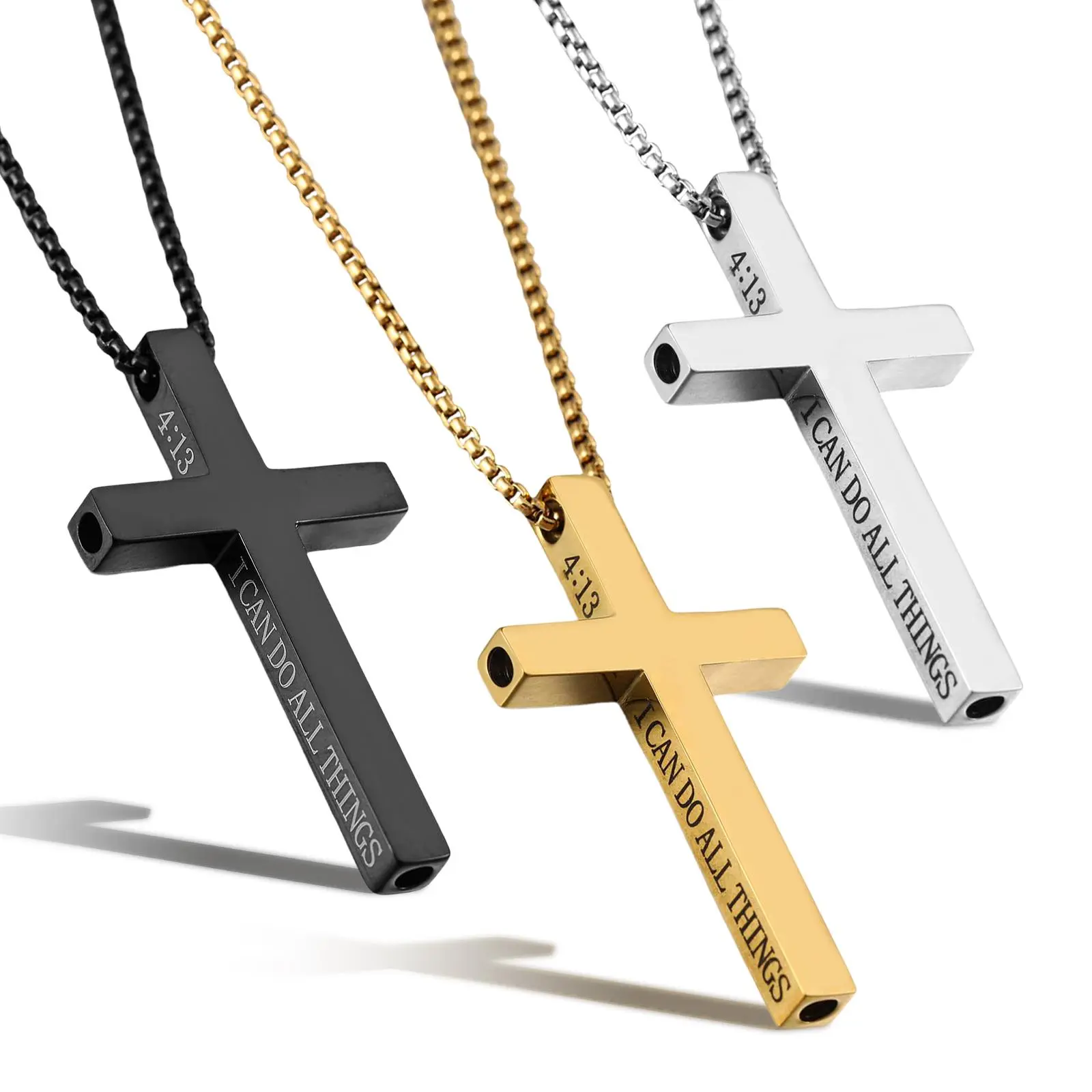 OIDEA Unisex Stainless Steel Engraved Cross Necklace - "I Can Do All Things" Message, Mindful Breath Whistle, Christian Anxiety Relief Fashion Accessory, Long Crucifix Cross Emblem Gold-Toned Necklaces, Long Necklaces, Crucifix Necklaces summerwins,summer