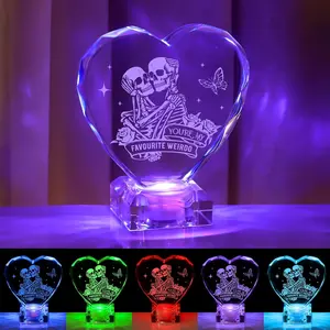Gothic Skeleton Couple Heart Crystal Night Light LED Color Changing Lamp, Unique Gift for Boyfriend Girlfriend Wife Husband Valentine's Day Anniversary Decor, Perfect Christmas Gifts (Skull) summerwins