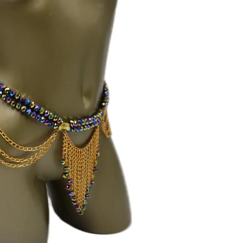 Jaljali Rainbow Crystal Statement Waist Chain | Handmade Beaded Belly Chain | Limited Edition Waist Jewelry