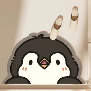 Gray cartoon little penguin bathroom entrance carpet creative design living room sofa carpet irregular bedroom decoration bedside carpet home kitchen balcony bathroom non-slip floor mat washable leisure area coffee table coffee table carpet