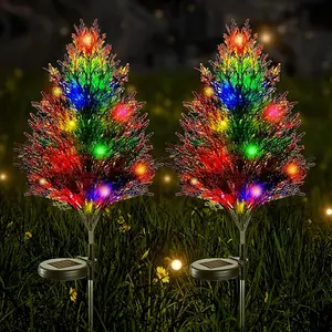 PRINCIPAL LINES 2 Pack Multi-Color Solar Christmas Tree Garden Stake Lights Outdoor Waterproof for Patio Lawn Pathway