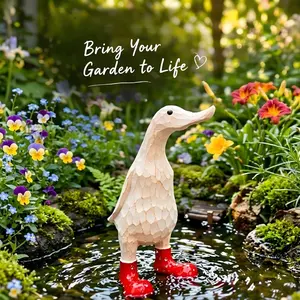 1 PC Resin Garden Duck Statue with Red Boots - Cute Waterproof Outdoor Duck Sculptures, Whimsical Lawn Decor, Pond Ornament & Outdoor Decoration, Animal Statue, Unique Housewarming Gift for Garden Lovers