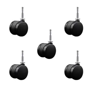 2 Inch Office Chair Wheels - Nylon Twin Wheels - 5/16 Inch Grip Neck Stems – 375 lbs. Total Capacity – Sockets for Wood Included – Set of 5 – Service Caster Brand