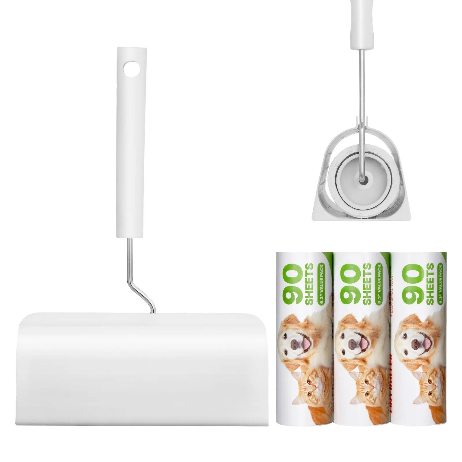 Pet Hair Lint Roller - 3-Pack Extra Sticky Adhesive Sheets Set, 270 Sheets with Upgraded Handle, Quick Cleanup for Carpet, Clothing