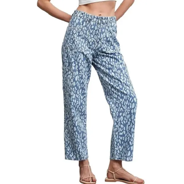 Kedera Womens Leopard Cargo Pants Straight Leg Cheetah Print Jeans Wide Leg Y2K Barrel Baggy Boyfriend Jeans with Pockets