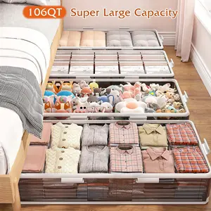 106qt under-Bed Locker with Wheels under-Bed Storage Container under-Bed Storage Box with Lid for Closet Storage Box and Storage Plastic Storage Box Bedroom 39.5 "L X 20.5" W X 9.3 "H 1 Piece Organiser