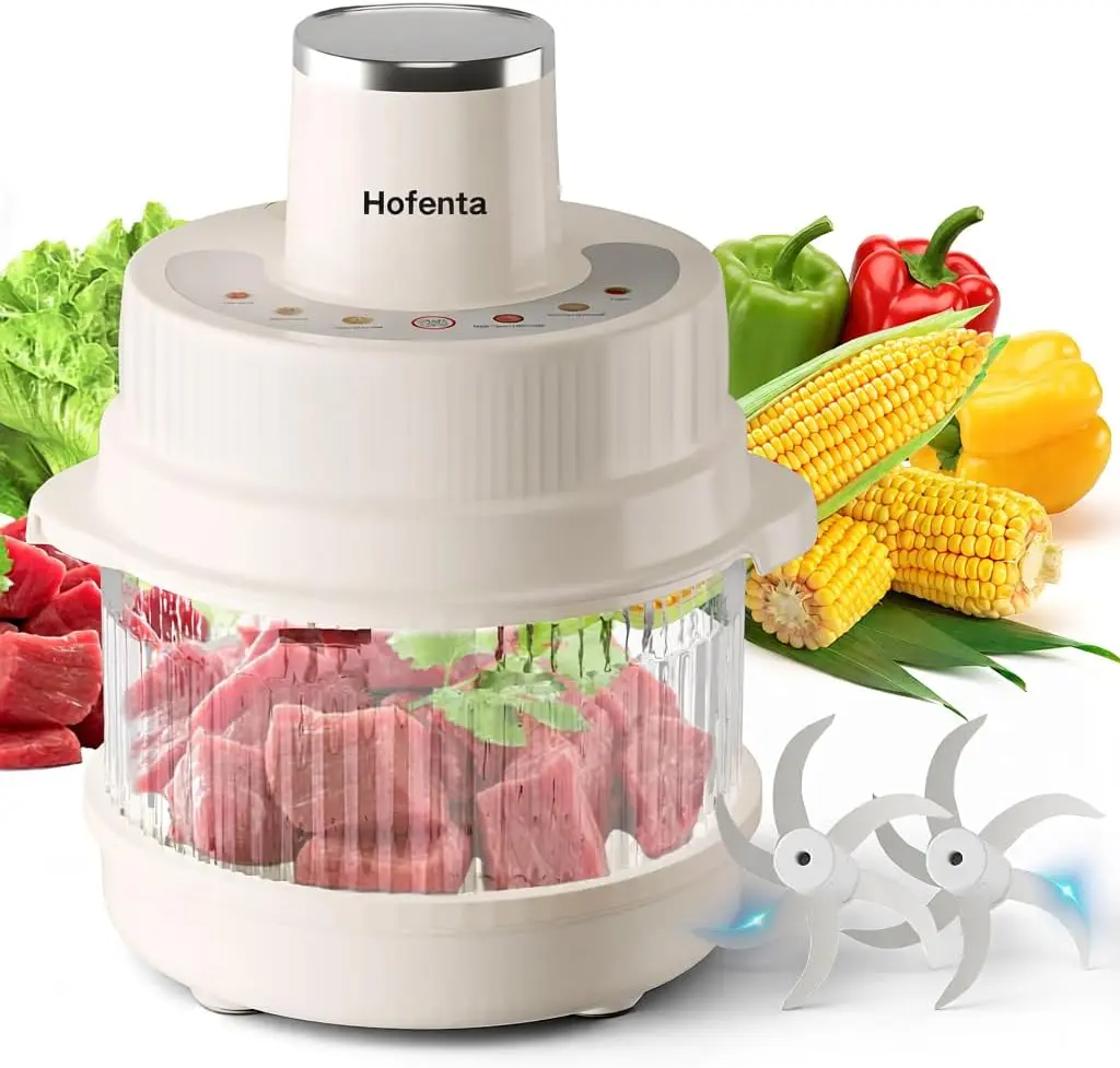 5QT Food Processors, Electric Food Chopper with Meat Grinder & Vegetable Chopper, Thickened Glass Bowlwith Powerful 500W Copper Motor,2 Sets of 6-Blades for Fruits/Meat/Nuts,6 Precision Modes
