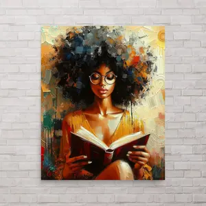 Elegant Black Woman Reading Poster, Black Girl Wall Art, African American Wall Decor, Black Art Print for Home or Office