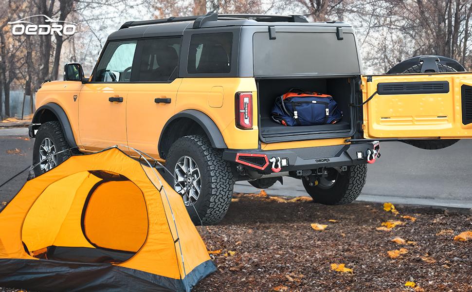 YITAMOTOR Rear Bumper Compatible for 2021-2023 Ford Bronco, Off Road Full Width Bumper w/LED Lights & D-Rings & Detachable Decor