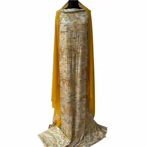 Golden Pearl 3 pcs Unstitched Driya with Cream Gold Floral Embroidery & Bead Accents for Wedding Eid & Formal Occasions