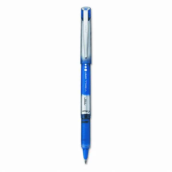 Pilot 35571 VBall Stick Pen, Rubber Grip, Metallic Body, Blue Ink, Fine Point, Smooth Write Liquid Ink Rollerball Pen for Office Stationery & Supplies