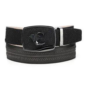 Cuadra Men's Black Premium Pearlized Leather Woven Western Belt