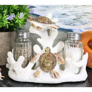 Ebros Nautical White Coral Reef With 2 Swimming Sea Turtles Salt And Pepper Shakers Holder Set Figurine Coastal Beach Turtles Tortoises Decorative Sculpture As Kitchen Dining Centerpiece Accent