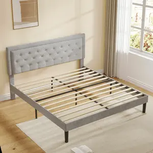 queen sized bunk beds Light Grey Bed Frame with Adjustable Border Headboard Queen Size