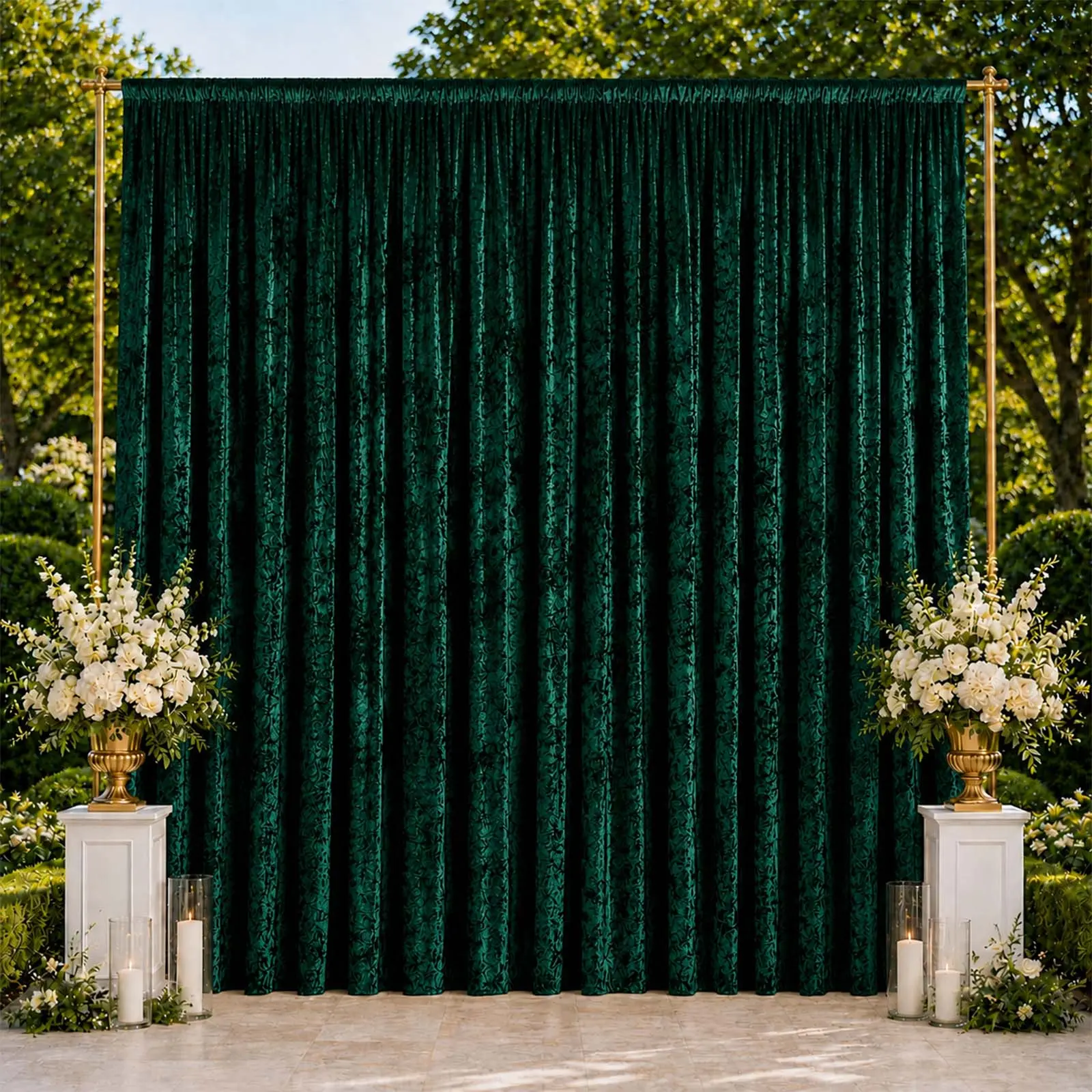 10ft x 14ft Premium Crushed Velvet Backdrop Curtain Hunter Emerald Green – Stage Backdrop Panel & Event Drape with Rod Pocket, 70% Blackout
