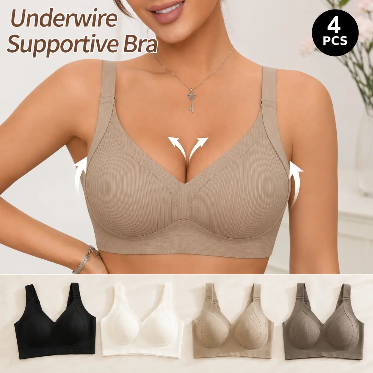 Women's 4-Pack Plain Seamless Balconette Bras, Wire Free Lingerie with Wide Straps & Side Coverage for Everyday Elegance, Machine Wash Breathable Casual, Gift Choice Elegant Soft Wireless Womenswear