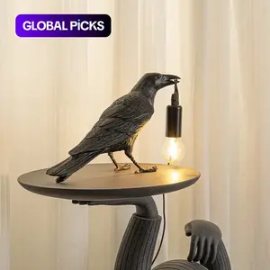 Crow Design Table Lamp, USB Powered Creative Desk Lamp, Desktop Decoration Table Lamp, Decorative Lamp for Bedroom, Living room, Lighting, Modern Rustic Lamps, Resin Table Lamp #GLOBAL PICKS