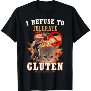 Refuse to Tolerate Gluten Funny Cat Meme T-Shirt