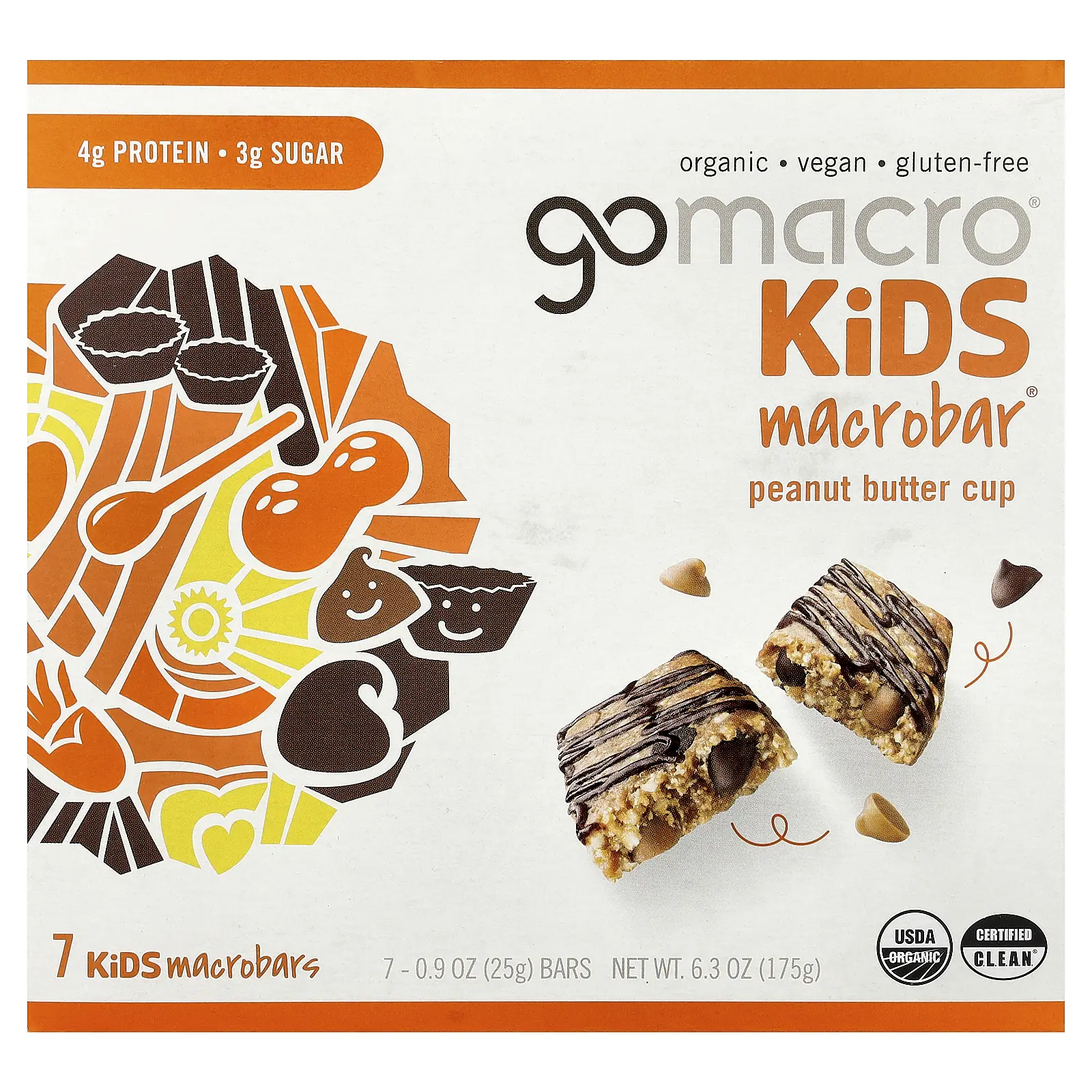 GoMacro Kids MacroBar®, Peanut Butter Cup, 7 Bars, 0.9 oz (25 g) Each