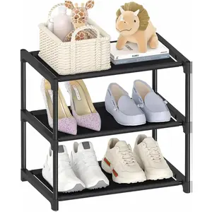3 Tier Small Shoe Rack, Narrow Stackable Kids Toddler Adult Shoe Storage Organizer Shelf for Closet Floor Front Door Entrance Entryway, Free Standing Shoe Rack Organization Shelves, Sturdy & Reliable, Waterproof Fabric, Easy Assembly