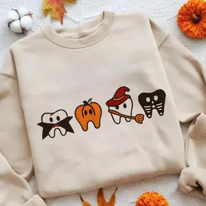 Spooky Halloween Dentist Embroidered Sweatshirt, Cute Tooth Halloween Shirt, Dental Hygiene Crewneck, Dental Office Fall Gift