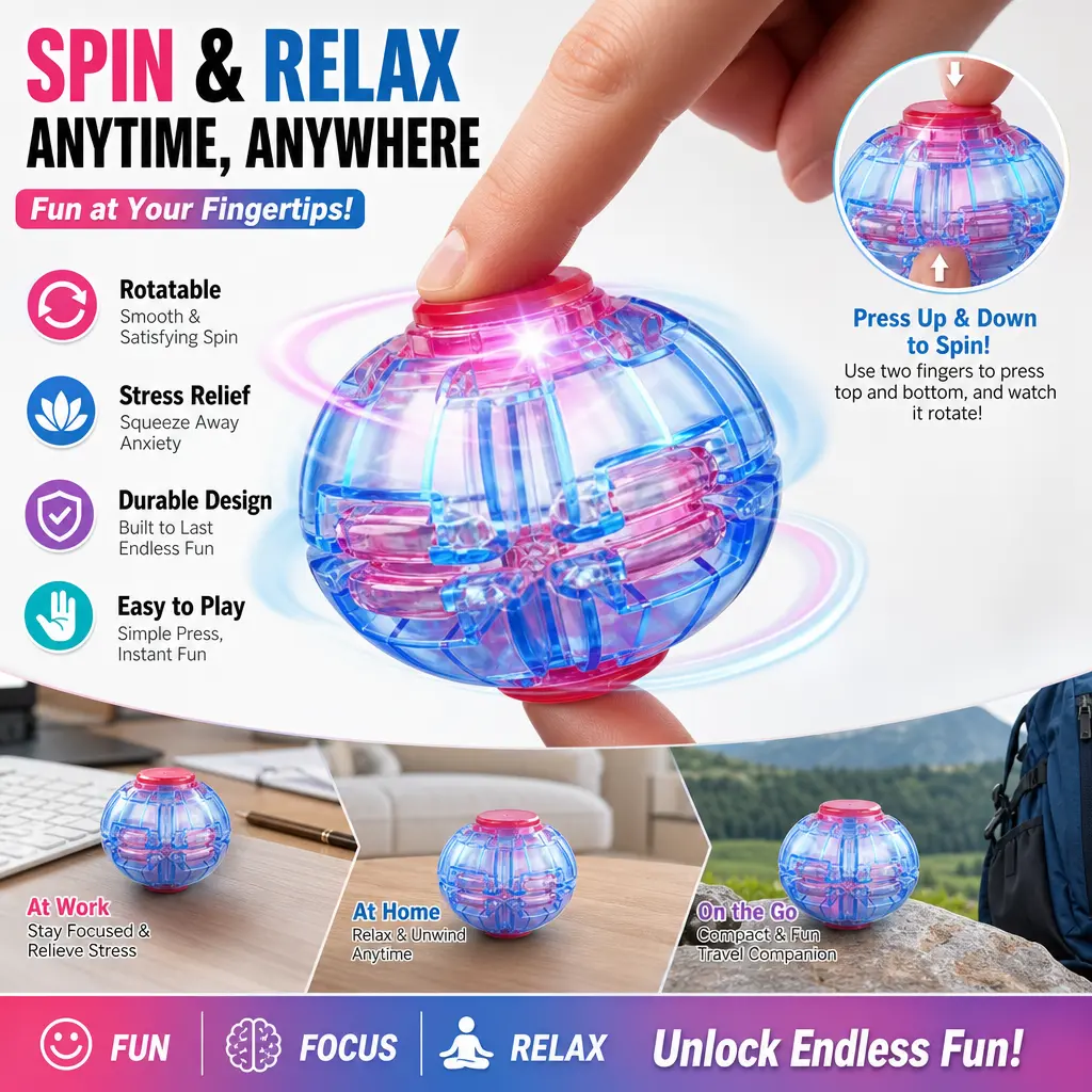 Gyroscopic Hand Exercise Ball - Pocket-Size Stress Relief Sensory Toy, Smooth-Spin Anti-Anxiety Accessory for Kids-Adults with ADHD/Autism (Sports & Outdoor Fitness)