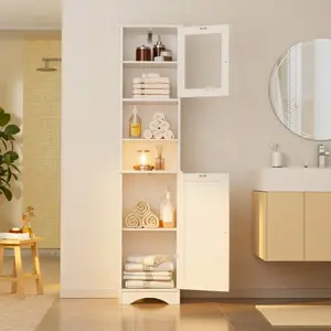 Narrow Tall Freestanding Drawer Storage Cabinet - 2-Way Doors, Adjustable Shelves, Open Shelves - Bathroom, Living Room Indoor Furniture Storage Solution