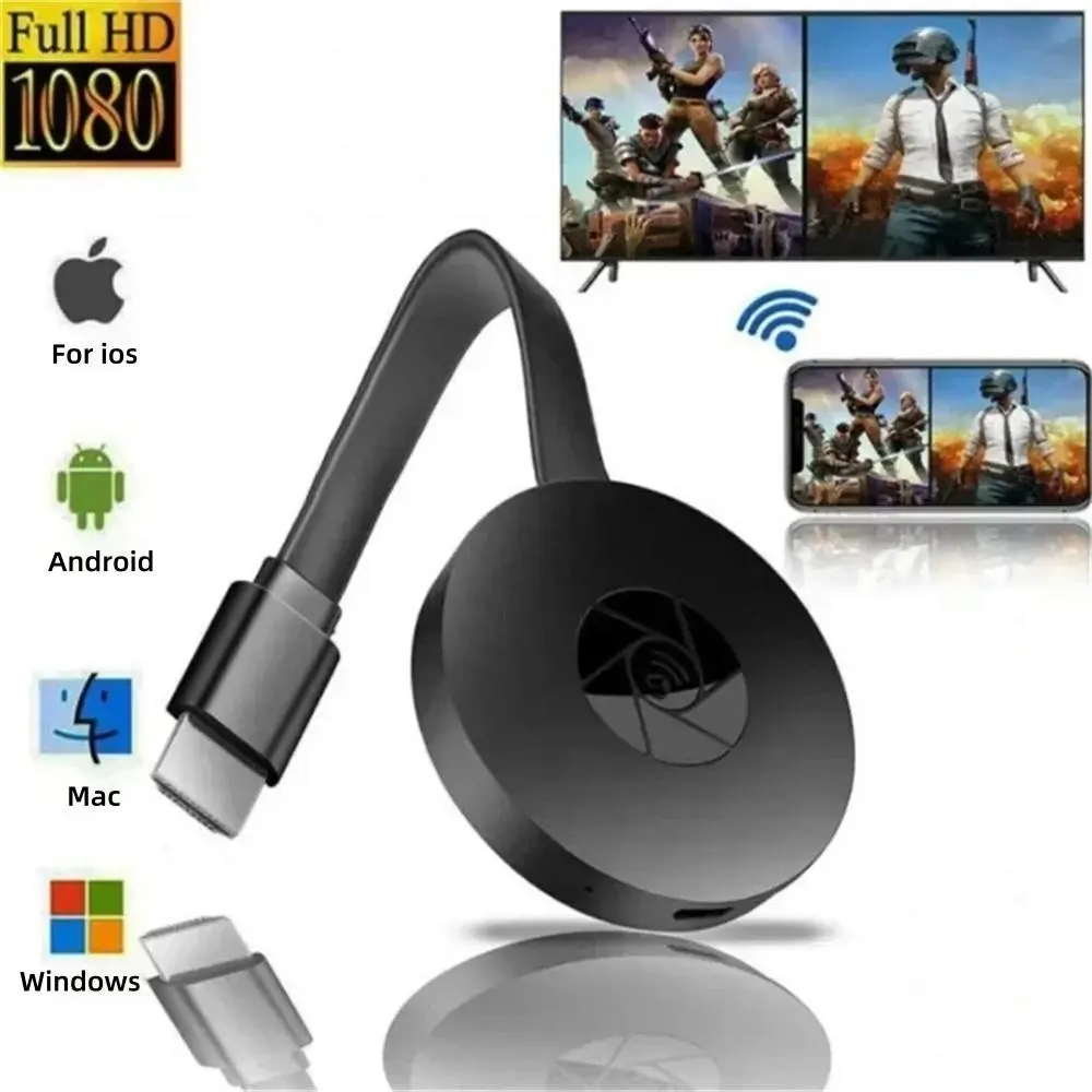 Wireless 1080P HD Wi-Fi TV Stick Video Receiver - Portable Casting Dongle Adapter with Wired Option, Wi-Fi 802.11bgn, for Smartphone, Android/iOS TV Boxes, Windows Computers - Streaming Digital Products (Black)