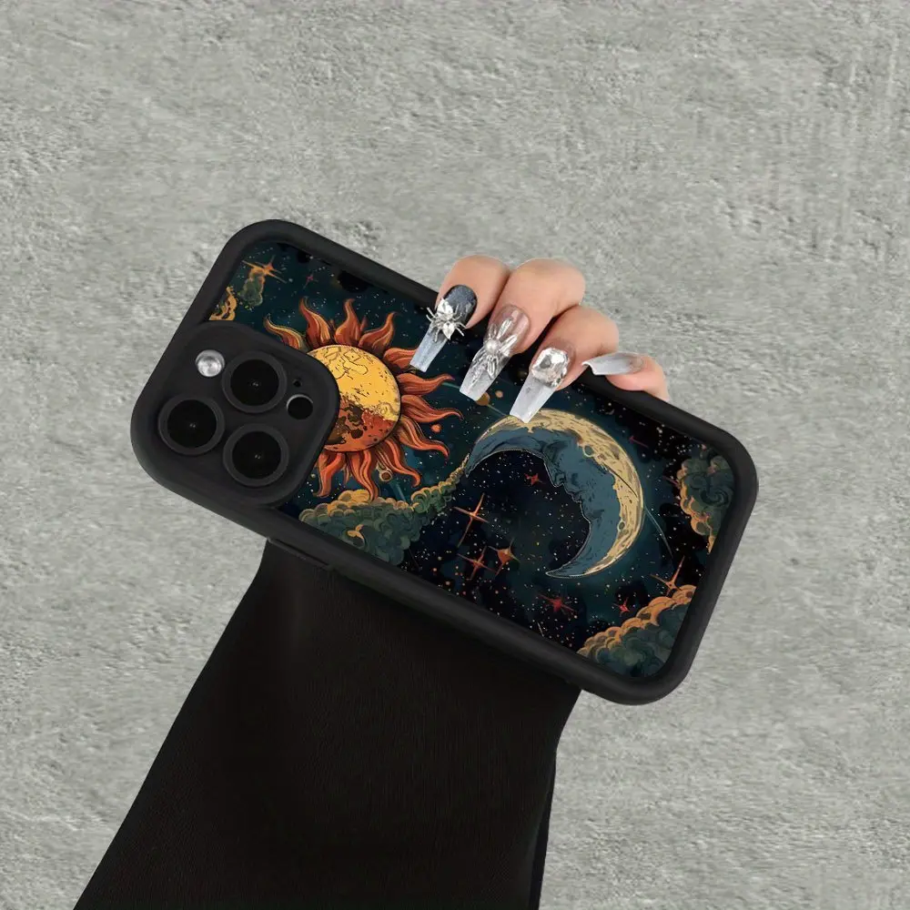 Mystical Sun and Moon Matte Soft TPU Shockproof Smartphone Casing - Anti-Drop Protector Cover, Simple High-End Feel, Handheld Devices Accessory for iPhone 17,16,16E,15,14,13,13 Mini,12,12 Mini,11,X,XS,XS Max - Ideal Holiday Gift