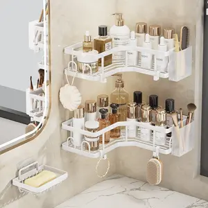 3-Piece Bathroom Corner Shelf Set, No Drilling Adhesive Wall-Mounted Hair Gel Organizer, Ideal for Home Use, Ultra-Thin Storage Solution