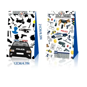 12 Police Party Paper Bags + 12 Police Stickers, Cartoon Police Paper Bags for Police Parties, Birthday Parties