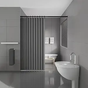 Foldable Shower Curtain, Gray with a Stylish Theme, Available in Various Sizes, Featuring a Double-sided Magnetic Snap Design for All-around Bathroom Comfort, Including Hooks and Tie-backs Set Grey
