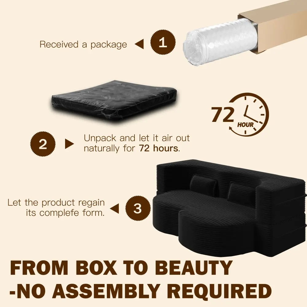 Modern Floor Sofa with 2 Pillows, Convertible Corduroy Fabric Foam-Filled Sleeper Sofa Bed, 15" Twin Size Folding Mattress for Living Room, Guest Bed, Playroom, no Assembly Required Modern Floor Sofa with 2 Pillows, Convertible Corduroy Fabric Foam-Filled Sleeper Sofa Bed, 15" Twin Size Folding Mattress for Living Room, Guest Bed, Playroom, no Assembly Required