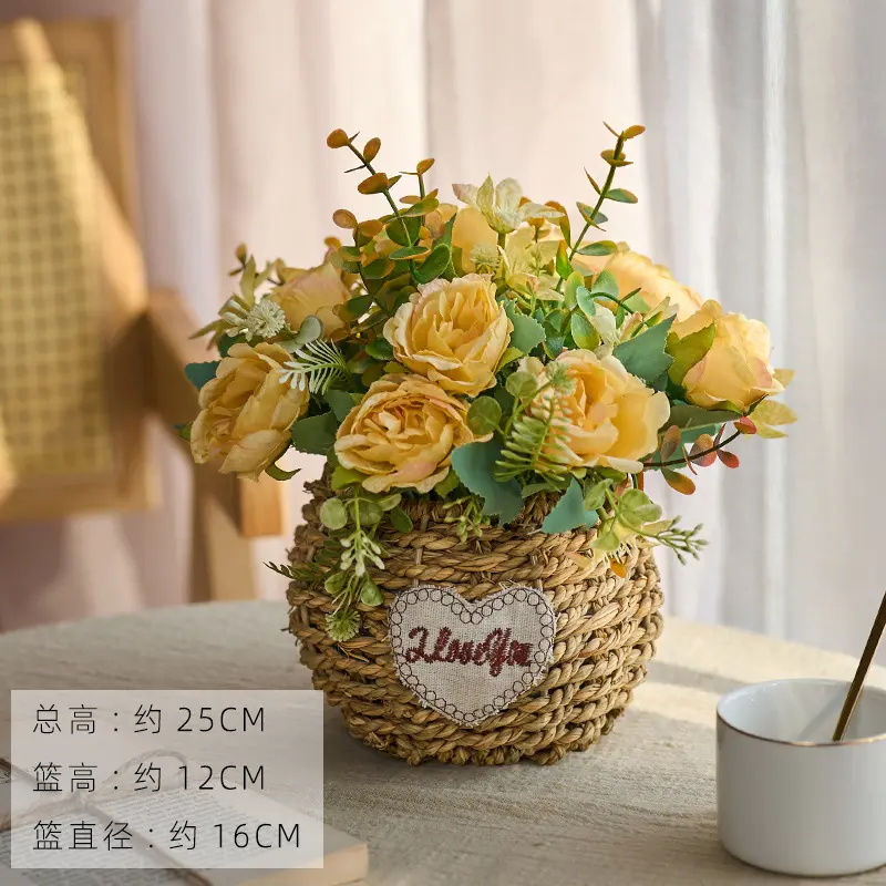 Yellow Peony Round Basket Flower Basket